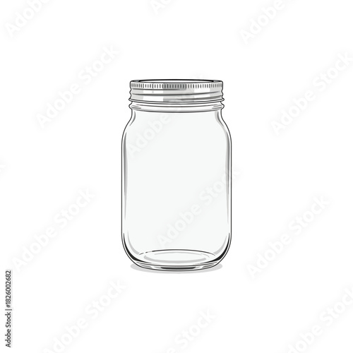 A clear, empty glass mason jar with a silver lid, isolated on white background.