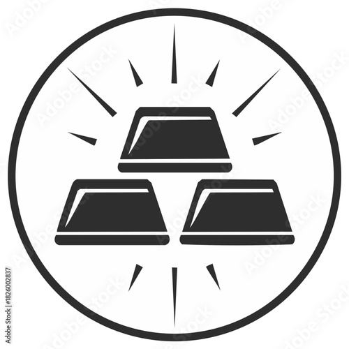 Gold Bars in Circle Simple Icon Valuable Metal Symbol Wealth Illustration