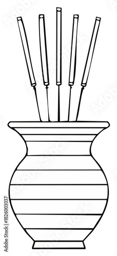 Ink wash drawing of incense sticks in a vase abstract illustration