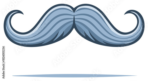 Elegant curly blue gray mustache cartoon illustration for vintage design and men's fashion