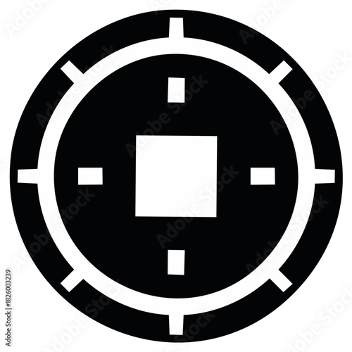 Stylized traditional Chinese cash coin icon, black and white symbol for luck, wealth, and prosperity
