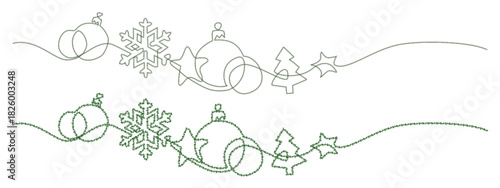 floral design elements, green grass and flowers, floral design elements, grass brush, hedge brush, christmas celebration decorative ornament one line drawing continuous