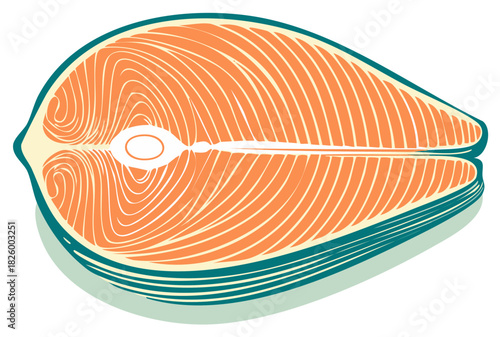 Stylized vector illustration of a raw salmon fish steak slice