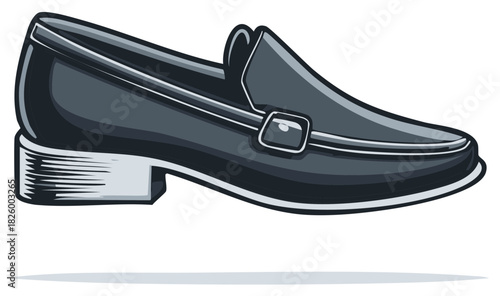 Classic Black Leather Loafer Shoe with Buckle Detail