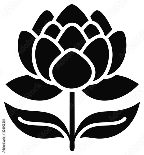 Stylized Lotus Flower Icon Black Symbol Petals Leaves Blossom Nature Plant Simple Glyph Design