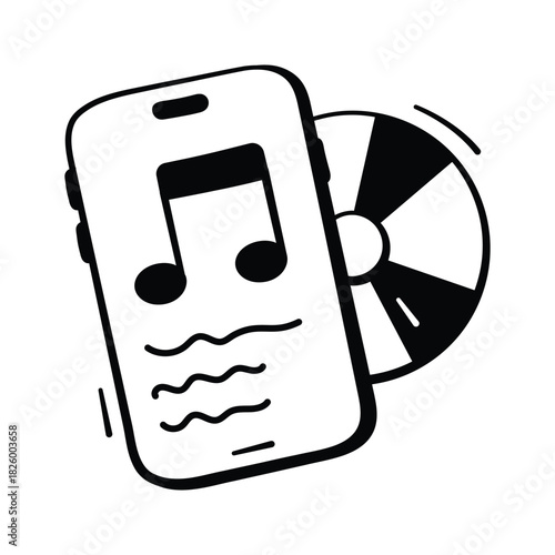 Media player with a CD, music entertainment hand drawn icon