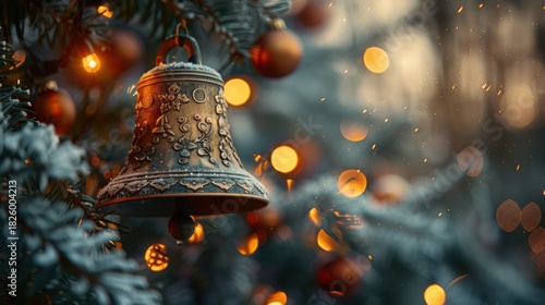 Glowing Christmas bell close-up