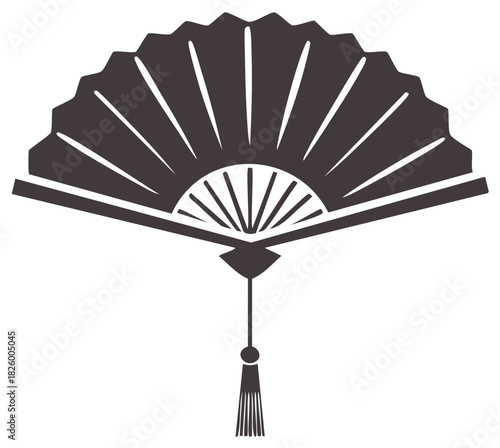 Elegant Open Fan Graphic with Tassel Decorative Object Artistic Symbol
