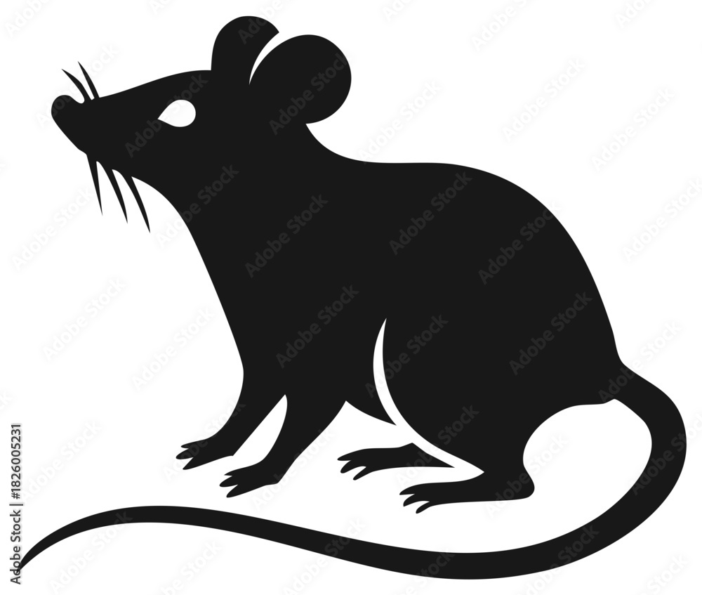 Fototapeta premium Silhouette Illustration of a Mouse with Long Tail Standing Profile View Animal Drawing