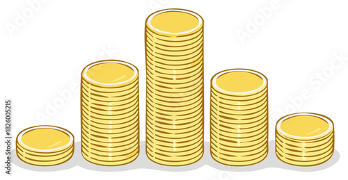 Stacks of golden coins arranged in a bar chart representing financial growth and wealth