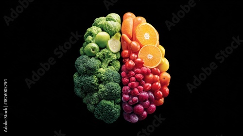 Wallpaper Mural Brain made of fruits and vegetables on a black background, healthy eating concept Torontodigital.ca
