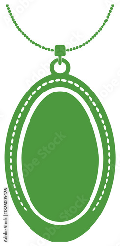 Oval Shaped Locket Pendant with Chain Illustration in Green Shade Jewelry Accessory Fashionable Necklace Art