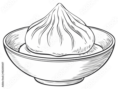 Dumpling in a bowl illustration. Hand drawn food sketch.