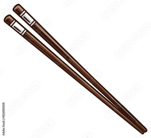 Pair of traditional brown chopsticks vector illustration for Asian cuisine and dining cultural experience