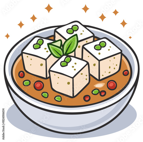 Delicious Tofu Cubes in Broth, Served in a Bowl with Herbs, Tasty Plant-Based Protein Dish