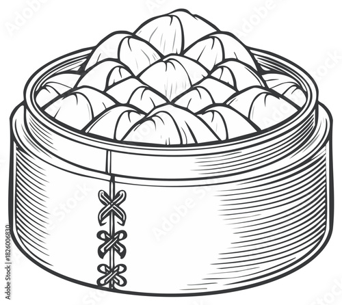 Dim Sum in bamboo steamer vector illustration