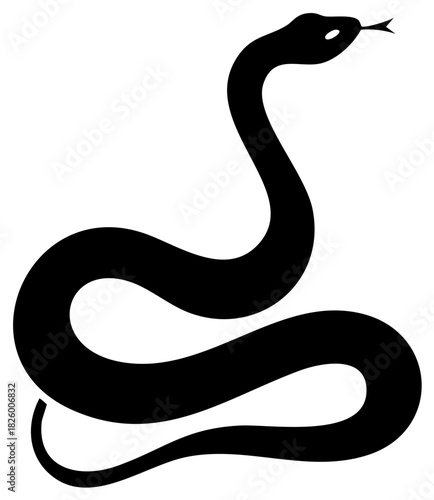 Simple coiled black snake silhouette. A reptile icon illustration.