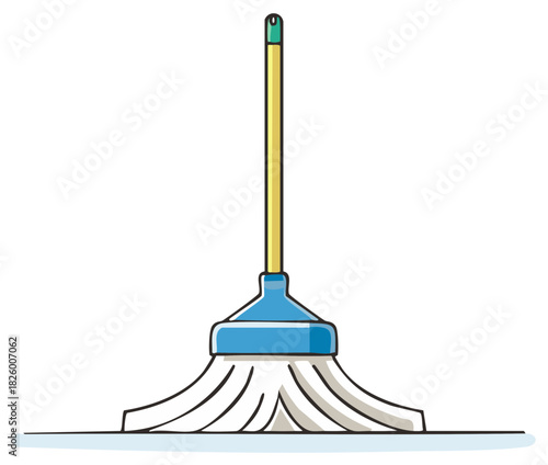 Cartoon Style Floor Mop with Blue Head and Yellow Handle for Cleaning Surfaces
