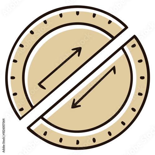 Hand drawn illustration of a divided circle with opposing directional arrows