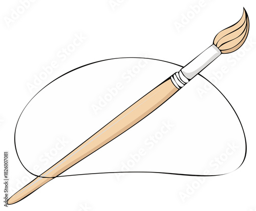 Artistic paintbrush drawing a looping line, art supplies and equipment for painting, fine art and design