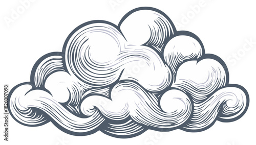 Retro Engraving Style Cloud Icon Illustration for Weather, Sky, or Dream Concepts