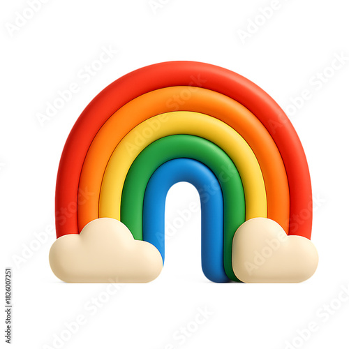 Bright rainbow arc with soft clouds and vibrant color bands 3D Icon Isolated on a Transparent Background