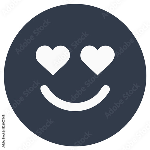 Affectionate Smiley Face Icon Hearts Eyes on Gray Background Happy Expression Emoji