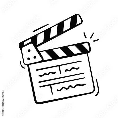 Doodle style icon of film clapper for cinema production
