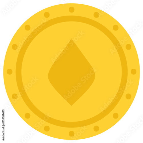 Golden game coin with a diamond symbol flat vector illustration