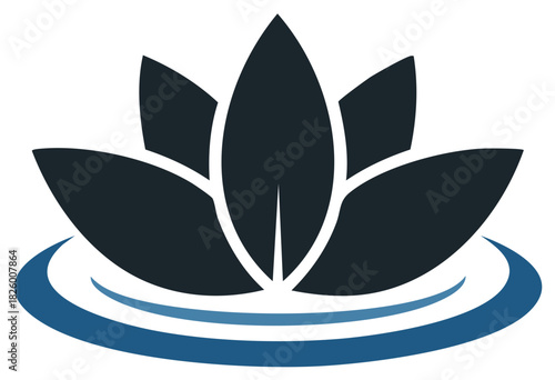 Lotus flower icon illustration with water ripples design for logo concepts and meditative practices