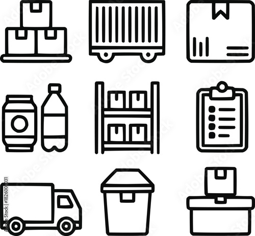 Stockpile Outline Icons Set  Boxes, Containers, and Inventory SuppliesStockpile Outline Icons Set B oxes, Containers, and Inventory Supplies