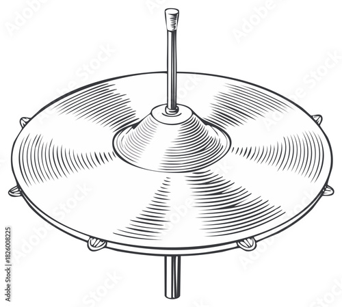 Line Art Illustration of a Cymbal with Stand for Percussion Music or Drum Set