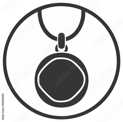 Minimalist round pendant necklace icon illustration inside a circular frame