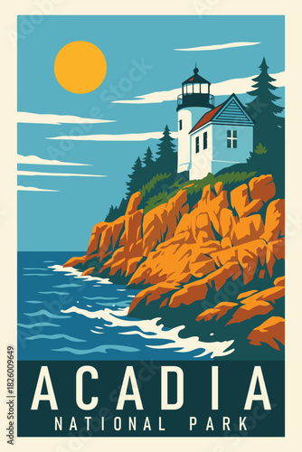 
Acadia National Park Art, Travel Poster Clipart, Vintage USA Park Illustration, Retro Landscape Art, Acadia Wall Decor ClipArt