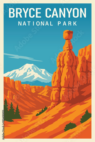 Bryce Canyon National Park Art, Travel Poster Clipart, Vintage USA Park Illustration, Retro Landscape Art, Bryce Canyon Wall Decor ClipArt

