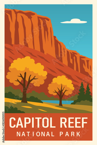 Capitol Reef National Park Art, Travel Poster Clipart, Vintage USA Park Illustration, Retro Landscape Art, Capitol Reef Wall Decor ClipArt
