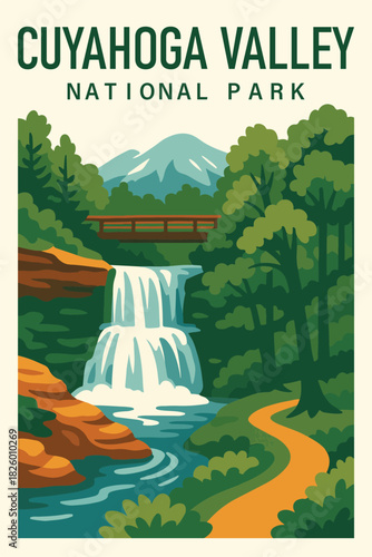 Cuyahoga Valley National Park Art, Travel Poster Clipart, Vintage USA Park Illustration, Retro Landscape Art, Cuyahoga Valley Wall Decor ClipArt
