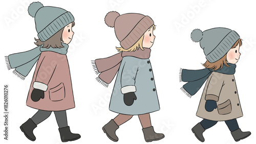 冬服で歩く子どもたち