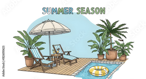 Summer poolside resort scene