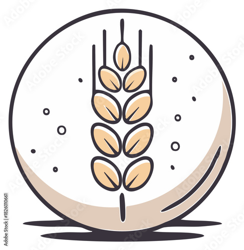 Wheat spike in a circle shape with white and brown colors on a white background.