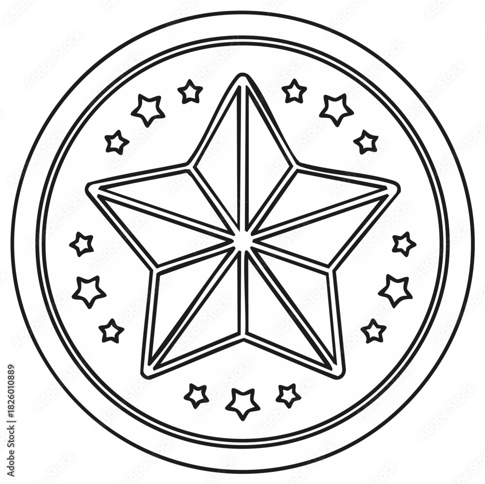 Obraz premium Line art of a Star emblem surrounded by smaller stars inside a circle