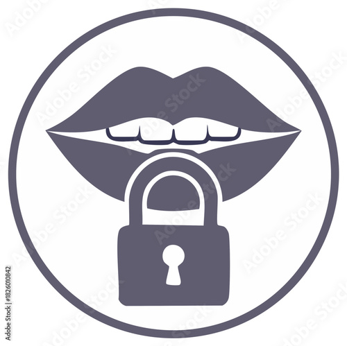 Lips sealed with a padlock symbol representing silence privacy and secrets