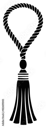Elegant black silhouette icon of a decorative rope loop with a hanging tassel