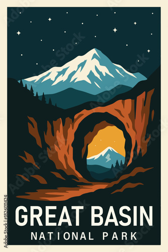 Great Basin National Park Art, Travel Poster Clipart, Vintage USA Park Illustration, Retro Landscape Art, Great Basin Wall Decor ClipArt
