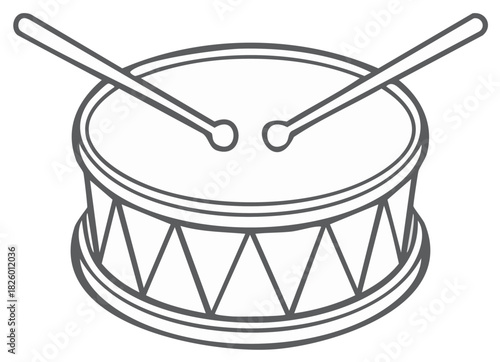 Line art of a snare drum with drumsticks ready to play music