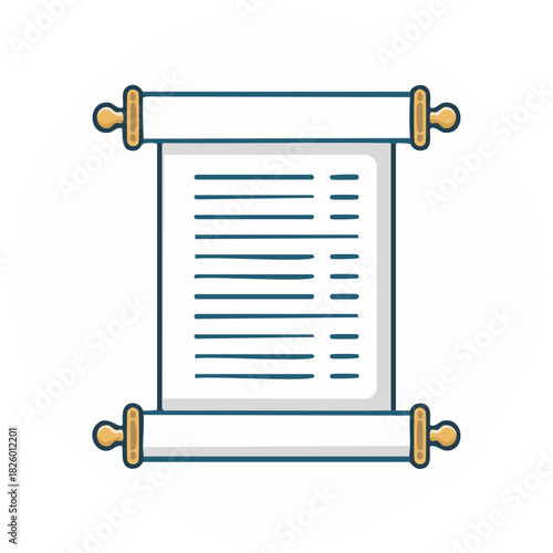 Illustrated ancient scroll with text, rolled manuscript cartoon style