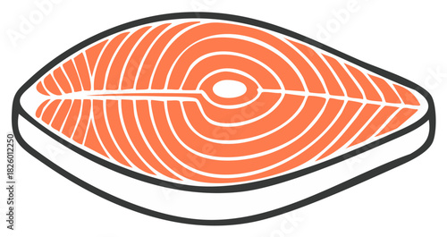 Fresh Raw Salmon Fish Fillet Steak Simple Orange Vector Illustration for Healthy Food Design