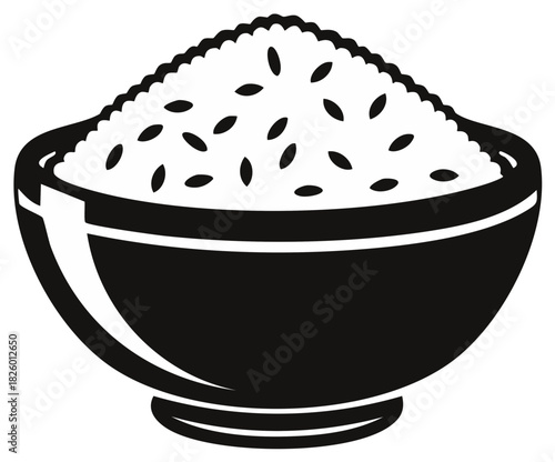 Bowl of Rice Vector Illustration. Monochrome food isolated on white for dietary concept.