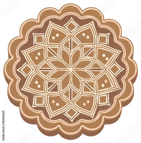 Brown and White Mandala with Geometric Shapes and Floral Design
