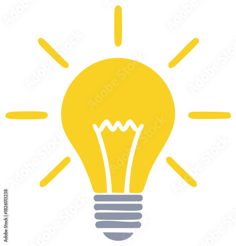 Bright yellow light bulb illuminating with rays concept illustration for idea and inspiration